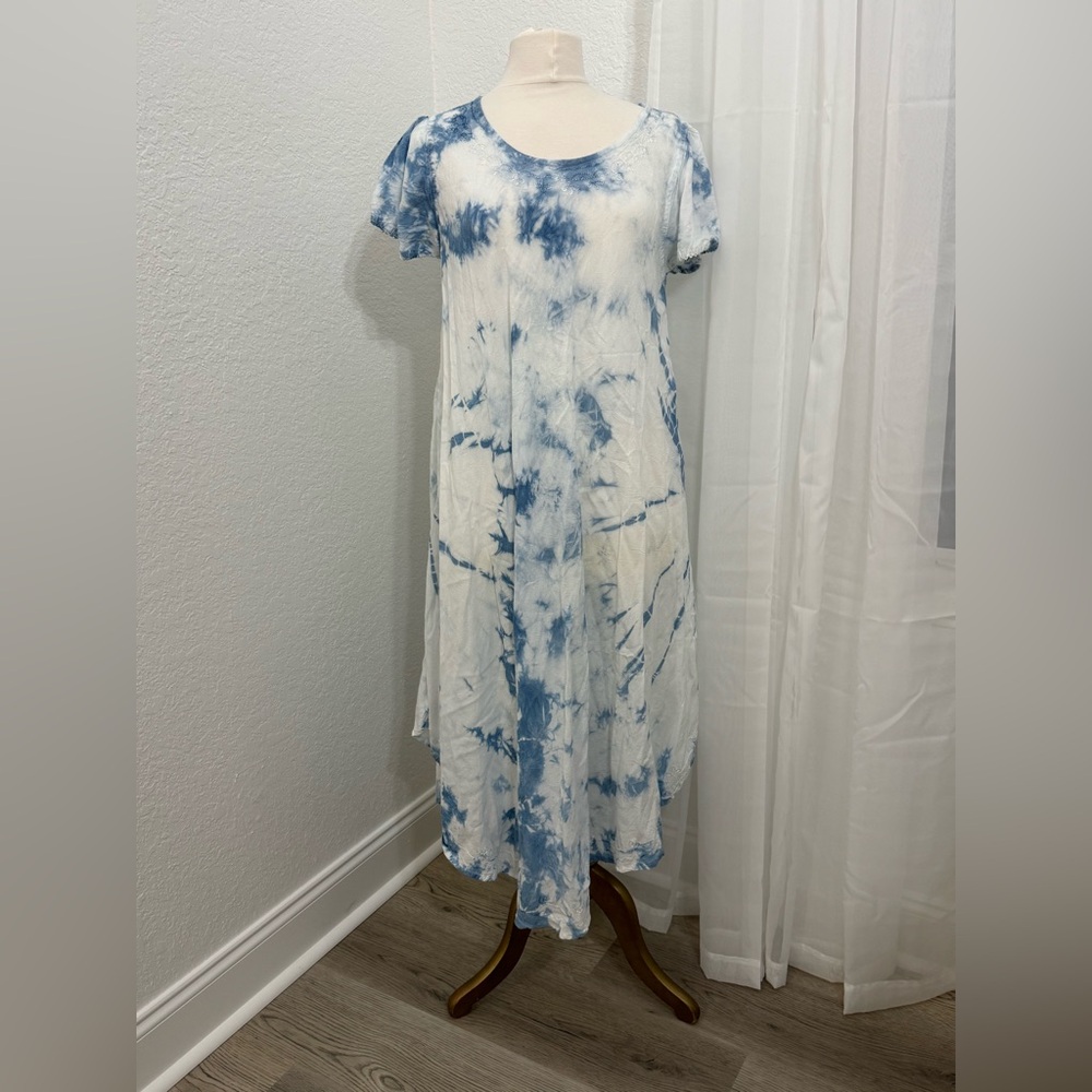 NEW ANANTA Vintage Blue White Tie Dye Boho flowy dress / Moomoo - Size L/XL $368